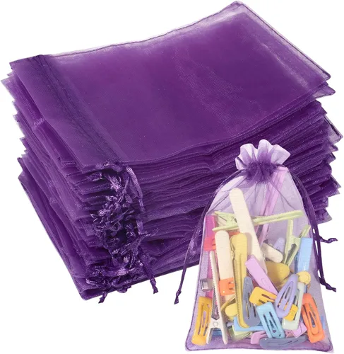 Vista 20 de Partyeah 50 bolsas de organza de 4 x 6 pulgadas, pequeñas bolsas de malla para joyas, bolsas con cordón para bolsas de regalo de organza de dulces