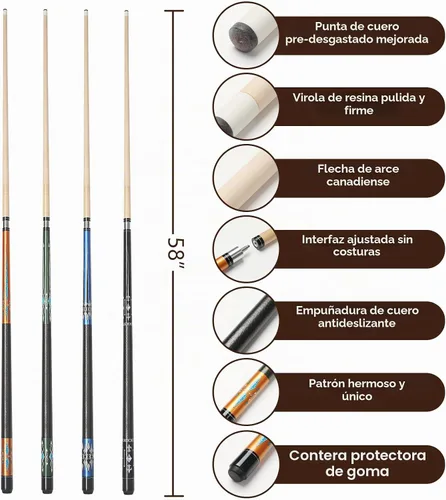 Vista 2 de Pool Cue, 58" Pool Cue Sticks for Adults with 13MM Tips Canadian Maple Wood Leather Pattern Grip 18 19 20 21 oz, Professional Billiard Cues Players