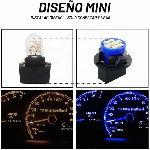 Vista 5 de T10 194 168 Bombillas LED azules para instrumentos del panel de control con enchufe de bloqueo giratorio T10, focos LED súper brillantes para panel
