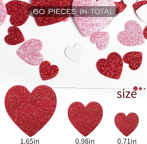 Vista 2 de 60 calcomanías de espuma de corazón, autoadhesivas, para el día de San Valentín, con purpurina, rojo, rosa, blanco, corazones de espuma