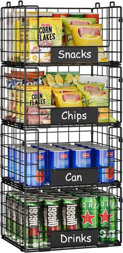 Vista 10 de JKsmart Cesta apilable de alambre de 8 niveles, organizador de latas para despensa de cocina, estantes de almacenamiento de metal XXL con divisores