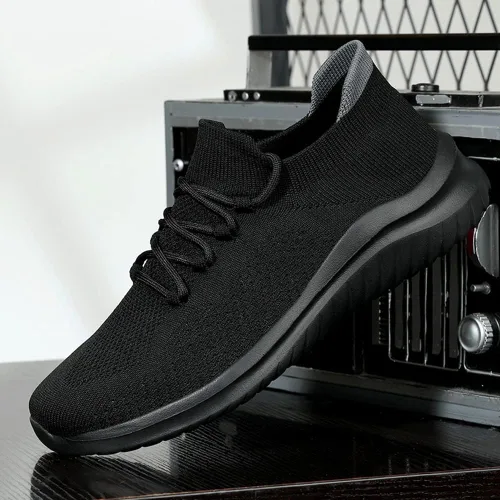 Vista 4 de Zapatos de correr para hombre, zapatos de tenis sin cordones, suela suave, con cordones, malla para el trabajo, gimnasio, entrenadores