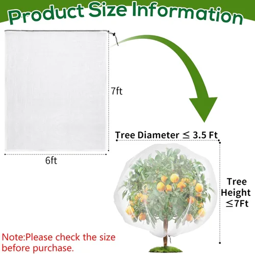 Vista 2 de Red para árboles frutales de 6 x 7 pies, cubierta de malla ultrafina para árbol de insectos de jardín con cordón, barrera transparente para plantas