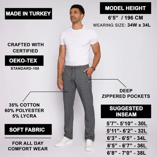 Vista 2 de SCR - Pantalones deportivos para hombre, pantalones atléticos de entrepierna larga color negro, gris y azul marino, 30L 32L 34L 36L 38L