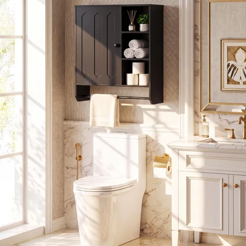 Vista 2 de Bathroom Wall Storage Cabinet,Extra Deep 9.25" Over The Toilet Storage Black