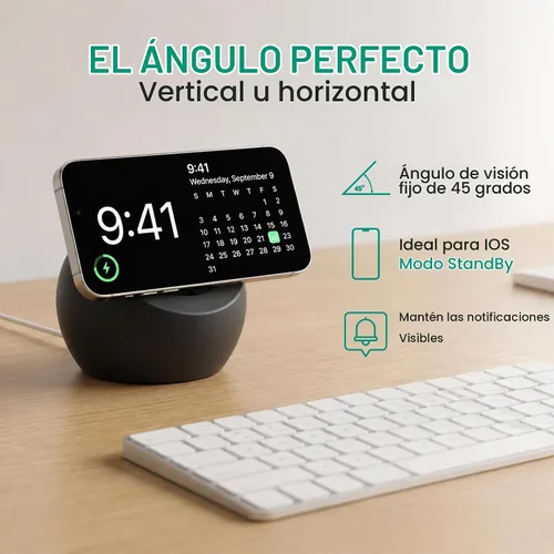 Vista 2 de Soporte de cargador inalámbrico, compatible con MagSafe, iPhone 12-18 Negro