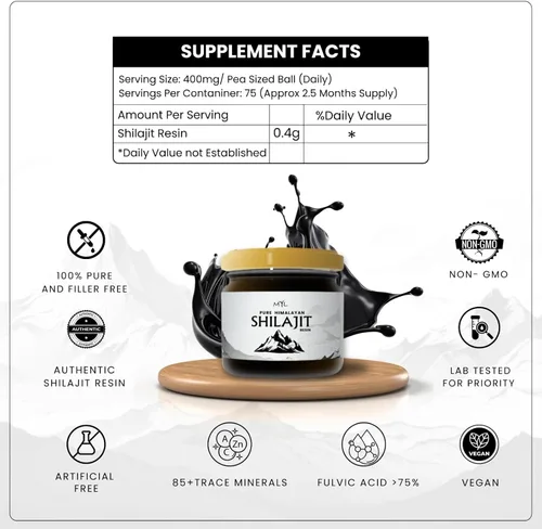 Vista 3 de Shilajit - Resina Shilajit orgánica pura del Himalaya, grado dorado para hombres y mujeres, apoya la producción de energía y vitalidad con más de 85