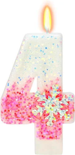 Vista 19 de Velas de cumpleaños con temática de nieve, suministros de fiesta de cumpleaños de invierno, decoración de pastel número 0 de 2.76 pulgadas (número 0)