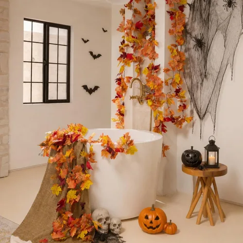 Vista 4 de Paquete de 3 guirnaldas de hojas de otoño, hojas de arce artificiales, vides, decoración de otoño