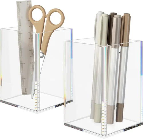 Vista 10 de NIUBEE Paquete de 2 soportes acrílicos negros para bolígrafos, organizador de escritorio para lápices, accesorios de escritorio para escritorio