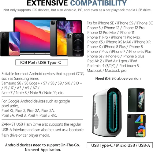 Vista 6 de Thumb Drive para iPhone 128 GB, 4 en 1 USB tipo C, memoria USB tipo C, almacenamiento externo Falsh Drive para iPhone, iPad, computadora Android