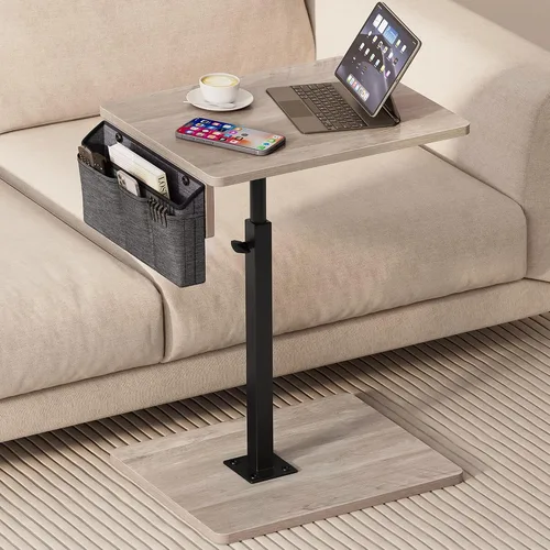Vista 15 de Vagusicc - Mesa con bandeja para apoyabrazos de sofá, mesa giratoria de 360° con altura ajustable para TV, mesa auxiliar para espacios pequeños