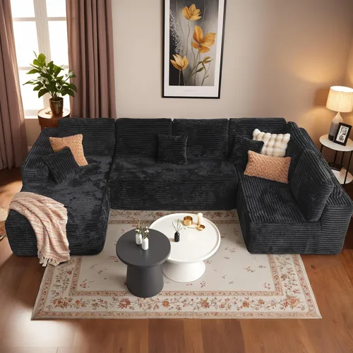 Vista 37 de HOOOWOOO Cloud - Sofás seccionales para sala de estar, sofá modular sin montaje, 110 x 79 pulgadas, de pana afelpada, juego de sofá grande