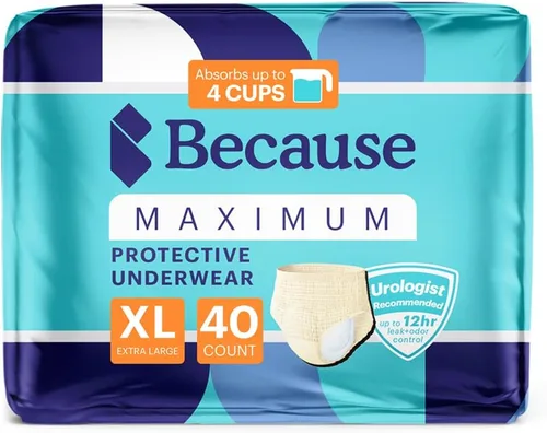 Vista 15 de Because Discreet Maximum Adult Incontinence & posparto ropa interior para mujer, alta absorción, desechable, absorbe hasta 4 tazas, beige