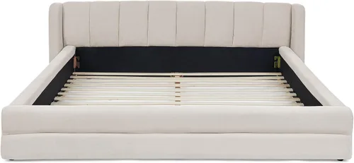 Vista 9 de Marco de cama tamaño Queen con cabecero suave tipo nube, base de cama de madera con tapizado de chenilla, no necesita somier - Beige Marco de cama