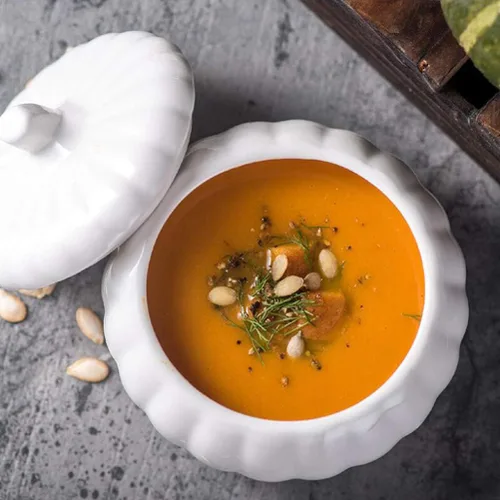 Vista 2 de BESTonZON Cuenco de sopa de cerámica con tapa de 4.13 pulgadas cubierto para estofado, plato de porcelana para postres de calabaza y guisos, vajilla