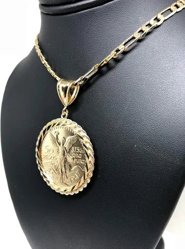 Vista 8 de Fran & Co. Cadena Colgante Moneda Mexicana Centenario Mexicano Moneda 50 Pesos Chapado en Oro 26", Metal