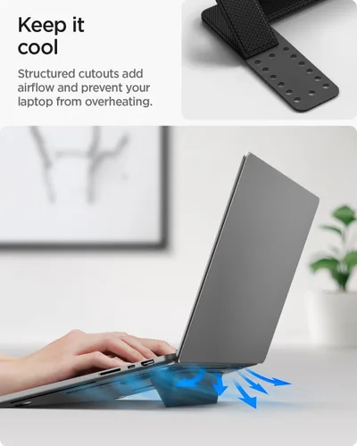 Vista 6 de Spigen Soporte plegable delgado para laptop, portátil, ergonómico, elevador de ángulo, antideslizante, compatible con MacBook Neo, MacBook Air