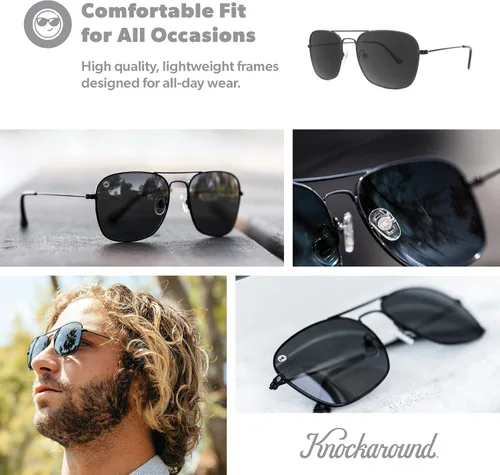 Vista 6 de Knockaround Mount Evans - Gafas de sol polarizadas estilo aviador cuadradas con protección UV400 completa