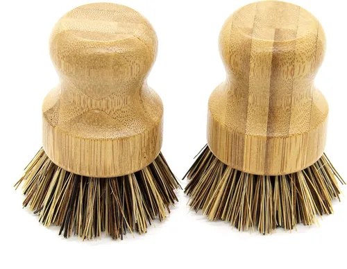 Vista 8 de AUEAR, Cepillo de bambú natural para fregar platos, cepillos de limpieza para ollas, cerdas de coco para sartenes de hierro fundido