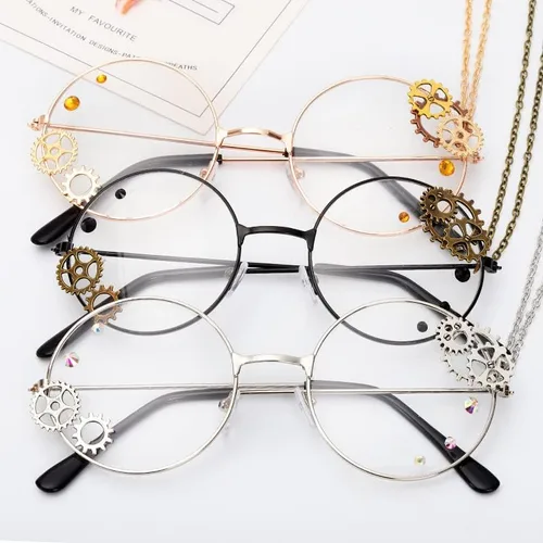 Vista 2 de Gafas Kawaii con cadena, accesorios de cosplay punk para mujer, conjunto de lentes Lolita