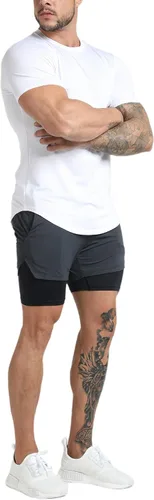 Vista 6 de GYM REVOLUTION Paquete de 5 camisetas de entrenamiento para hombre, hipster, dobladillo curvado, fitness, hip hop