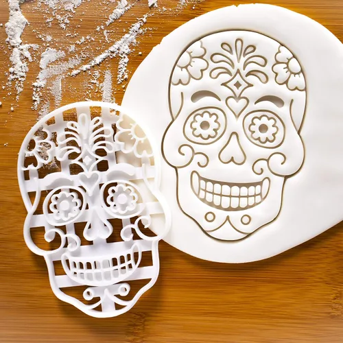 Vista 2 de Floral Skull Day of the Dead cortador de galletas, 1 pieza - Bakerlogy