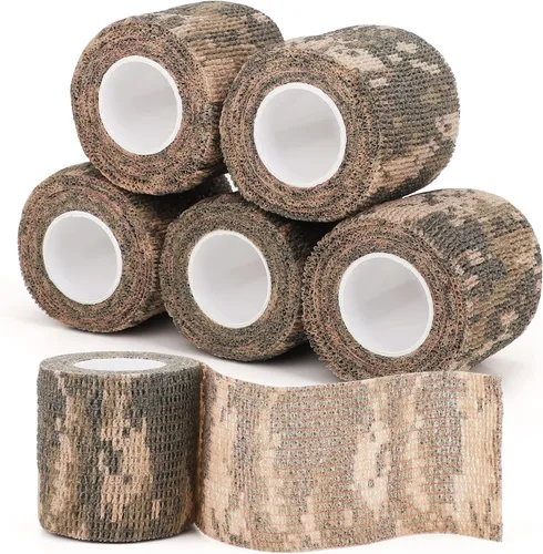Vista 9 de Cinta adhesiva de camuflaje de 6 rollos, 1/2/3/4 pulgadas x 14.8 pies, vendaje autoadhesivo de camuflaje para acampar al aire libre, tira elástica