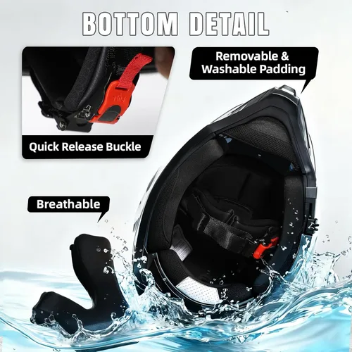 Vista 5 de TRIANGLE - Cascos de motocicleta para adultos, para bicicleta de tierra, ATV, deportes duales, casco integral con visera tintada, aprobado por DOT