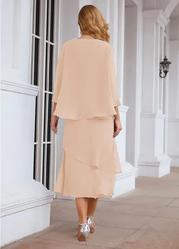 Vista 5 de Numbersea Vestidos formales de baile de graduación, de gasa, acampanados, para madre de la novia, tallas grandes para mujeres con chaqueta, Rosado