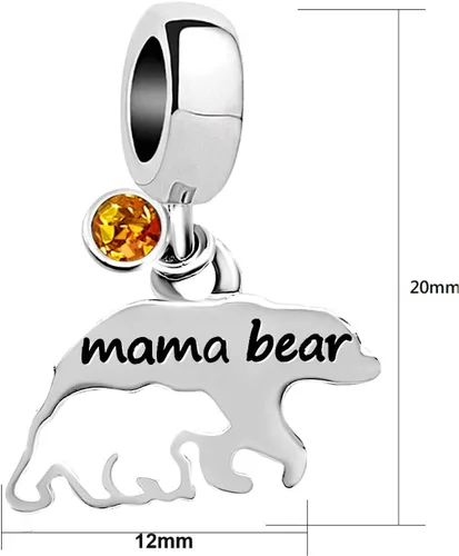 Vista 2 de KunBead Mama Bear Mom - Abalorio de cuentas para pulseras para mujer, piedra natal, cuentas de cristal