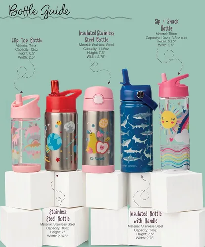 Vista 5 de Stephen Joseph Botellas de acero inoxidable de doble pared, botella de agua aislada para niños pequeños, botella aislada al vacío con popote, Abeja