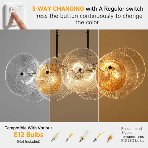 Vista 4 de LIGHTDAMY Candelabros de cristal negro para lámparas de comedor sobre la mesa Iluminación de isla de cocina de 8 luces con cubierta de vidrio
