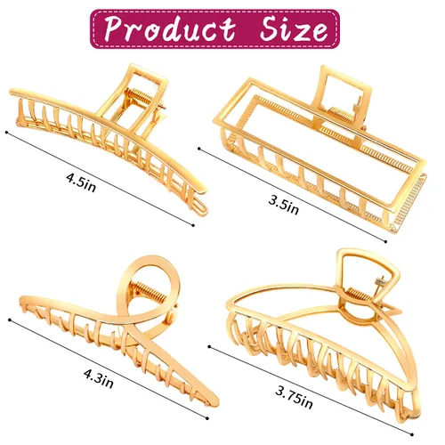Vista 2 de AIBEE Pinzas grandes de metal para el cabello, 4 pinzas antideslizantes grandes doradas con fuerte sujeción para cabello grueso y fino para mujeres