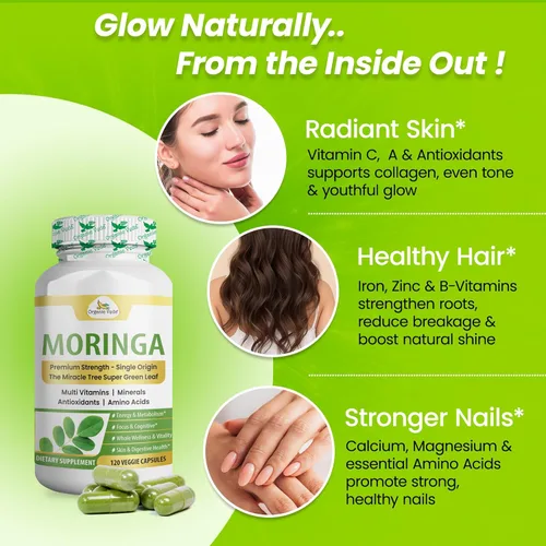 Vista 8 de Organic Veda Cápsulas de hoja de Moringa de 1200 mg, 120 unidades – Polvo puro de Moringa Oleifera en polvo de hojas enteras verde suplemento súper