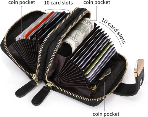 Vista 4 de Cartera de tarjetas para mujer con protección RFID de hasta 24 ranuras para tarjetas Negro Cartera RFID