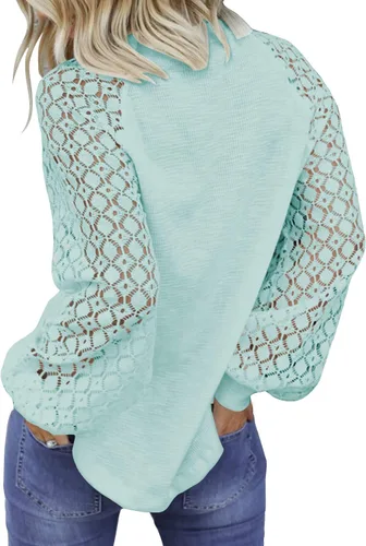 Vista 2 de MIHOLL - Camisa de encaje de manga larga para mujer, estilo informal, corte suelto