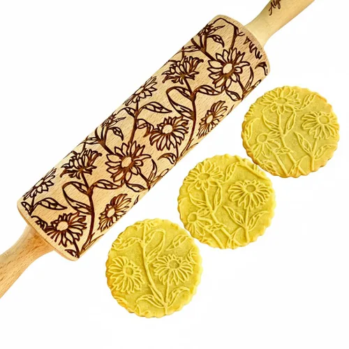Vista 9 de CANNABIS ROLLING PIN PATRÓN CON HOJAS DE CANNABIS para COOKIES EMBOSSED