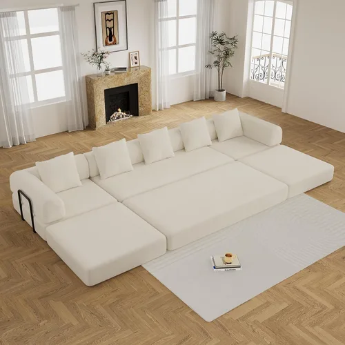Vista 19 de DAMAIFROM - Sofá cama convertible sin huesos, color beige y blanco 80" Corduroy Modular Compressed Futon Sofa Bed, Pull-Out Cloud Loveseat with