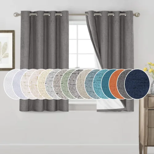 Vista 25 de Cortinas con textura de lino 100% opacas de 64 pulgadas de largo, juego de 2 paneles de cortinas de lino opacas con forro aislante térmico que Arena