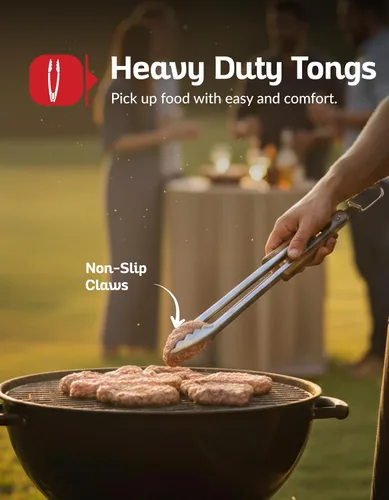 Vista 3 de Juego de herramientas profesionales para barbacoa de madera de acacia (3 piezas) – Kit de accesorios de parrilla de acero inoxidable resistente