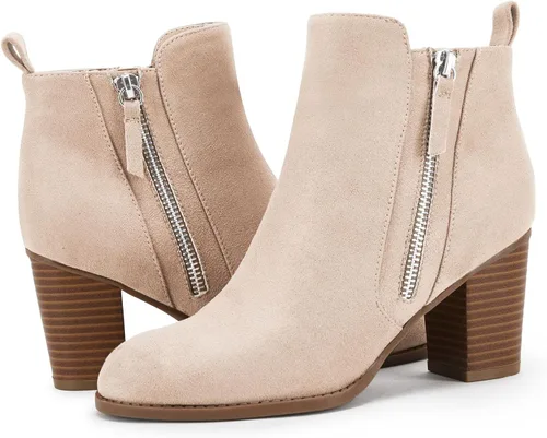 Vista 2 de Rilista Botines para mujer, tacón grueso, cremallera lateral, puntera puntiaguda, gamuza, para otoño e invierno