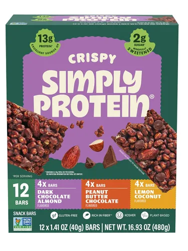 Vista 15 de Simply Protein - Barras crujientes de canela y nuez - Barras de proteínas a base de plantas - Bajo en carbohidratos, bajo en azúcar, alta fibra