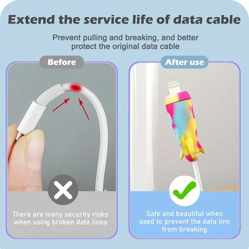 Vista 3 de CameCosy Funda protectora de cable 2 en 1 compatible con iPhone, Android, cable USB tipo C, 2 unidades de silicona estirable para ahorro de cables