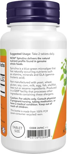 Vista 3 de Tabletas de espirulina orgánica de Now Foods, 7.33739E+11, 100, 1, 1