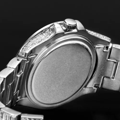 Vista 6 de PLADEN Men 42mm Ice Diamond Inlaid Simulated Lab Diamond Fashion Crystal Watch Luxury Gold Silver Quartz Watch Hip Hop Rap Wrist Watch