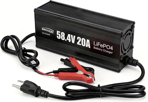 Vista 16 de Cargador de batería LiFePO4 de 14.6V 10A para baterías de fosfato de hierro y litio de 12 V, carga rápida, alta eficiencia, indicador LED, diseño