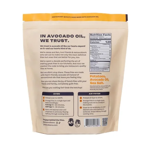 Vista 2 de Jesse & Ben's Classic Sea Salt Fries, Made with Avocado Oil, Gluten-Free, Non-GMO, Vegan Frozen Potatoes, Healthy Snack with No Seed Oils, Delicious
