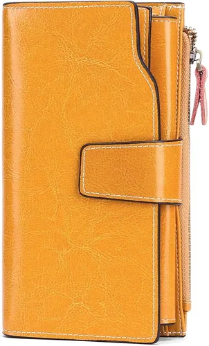 Vista 6 de SENDEFN - Cartera de cuero para mujer, portatarjetas con bloqueo RFID, monedero para mujer con cierre