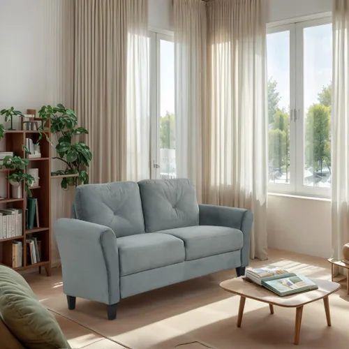 Vista 11 de Harper & Bright Designs Sofá individual tapizado de terciopelo con respaldo copetudo con botones, sillón moderno para sala de estar, color negro